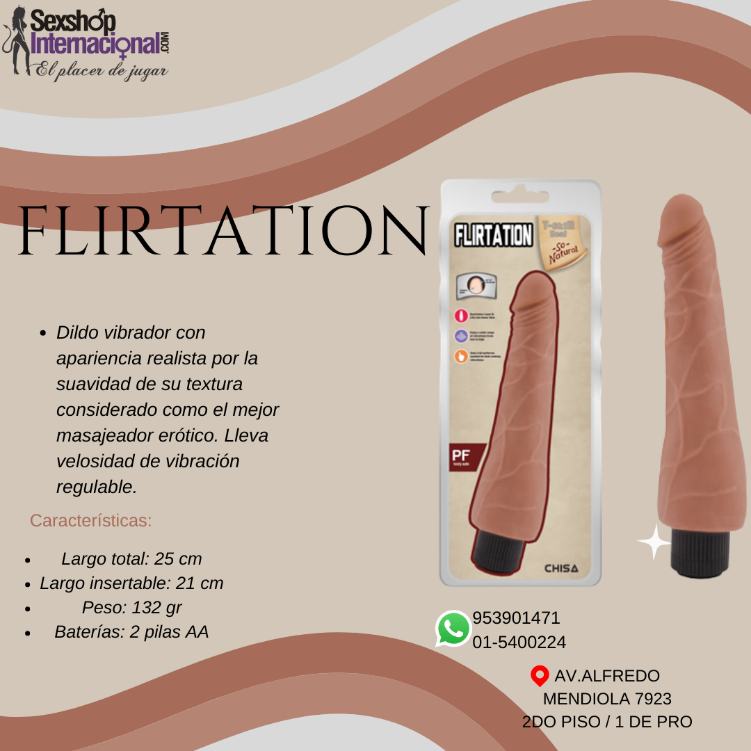 FLIRTATION Dildo vibrador en material suave y flaxible potente vibración