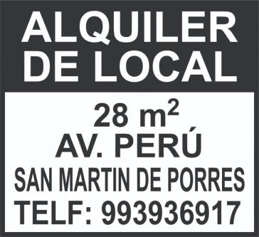 Estudio, 28 m² – ALQUILER DE LOCAL AVENIDA PERÚ SAN MARTIN DE PORRES