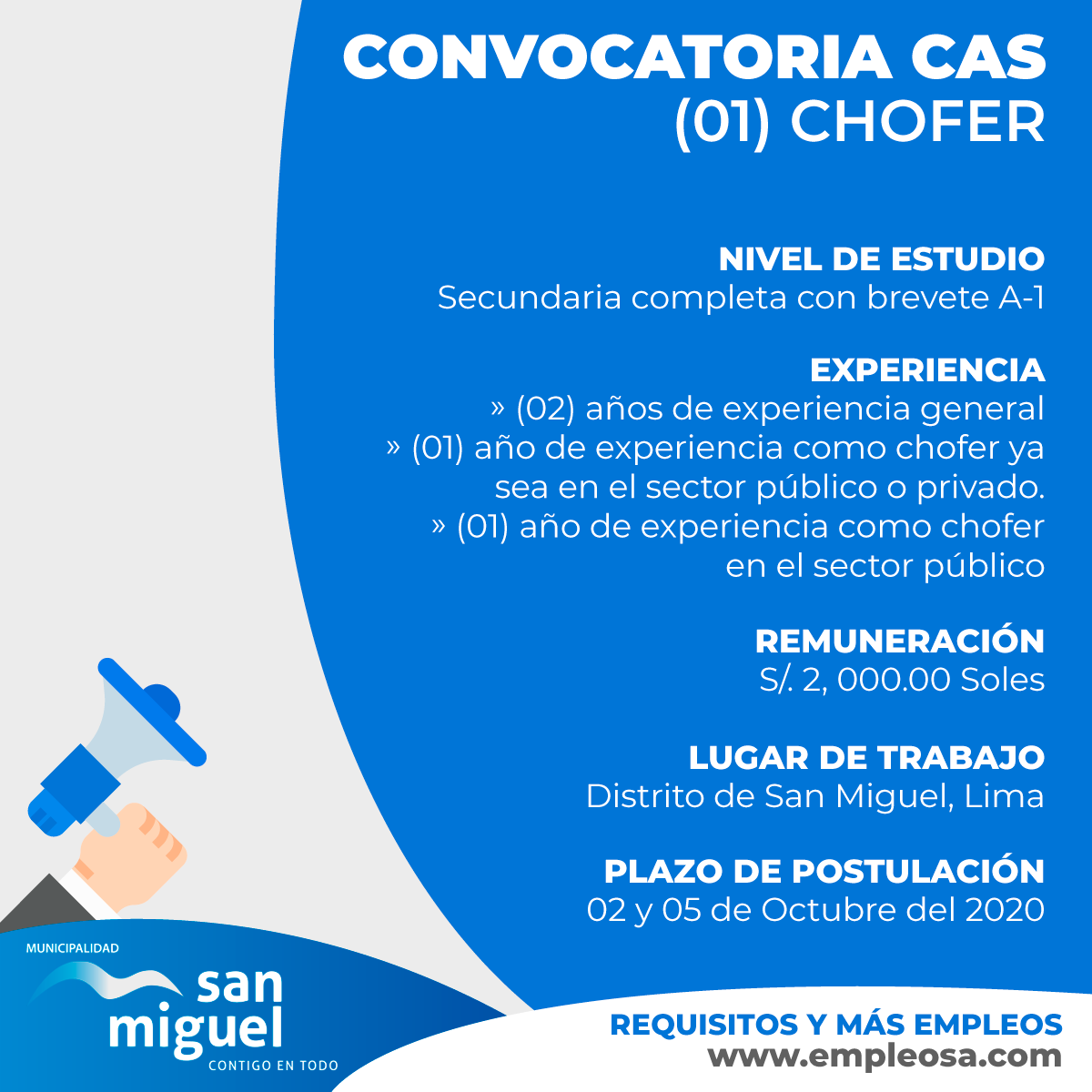 CAS N° 060: Chofer Vacantes: 1