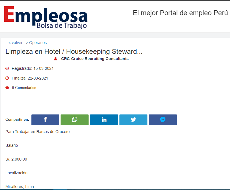 Limpieza en Hotel / Housekeeping Steward...