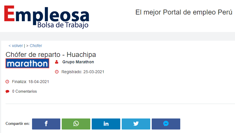 Chófer de reparto - Huachipa