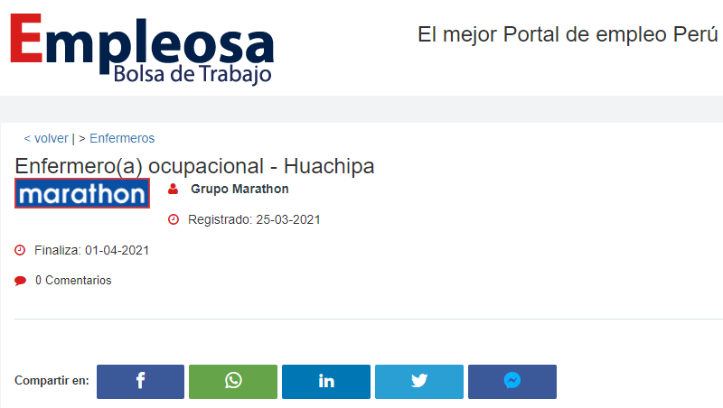 Enfermero(a) ocupacional - Huachipa