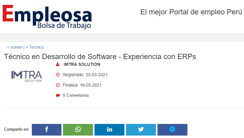 Técnico en Desarrollo de Software - Experiencia con ERPs