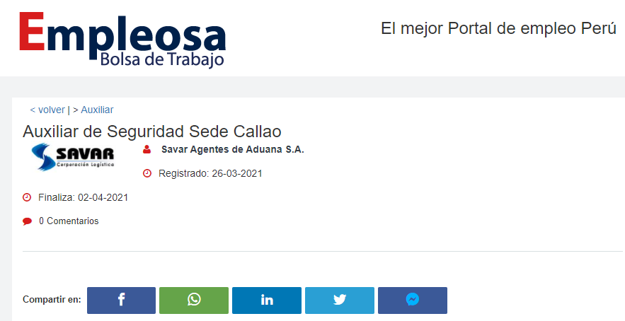 Auxiliar de Seguridad Sede Callao