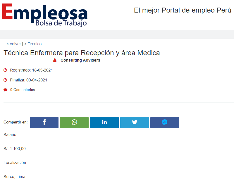 Técnica Enfermera para Recepción y área Medica