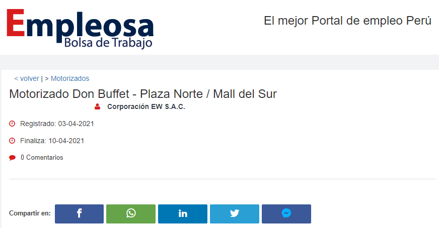 Motorizado Don Buffet - Plaza Norte / Mall del Sur