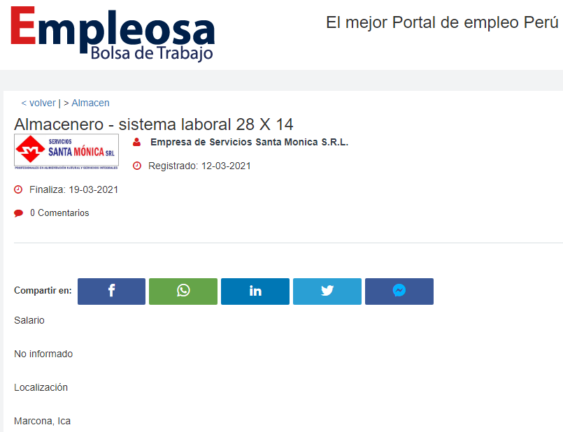 Almacenero - sistema laboral 28 X 14