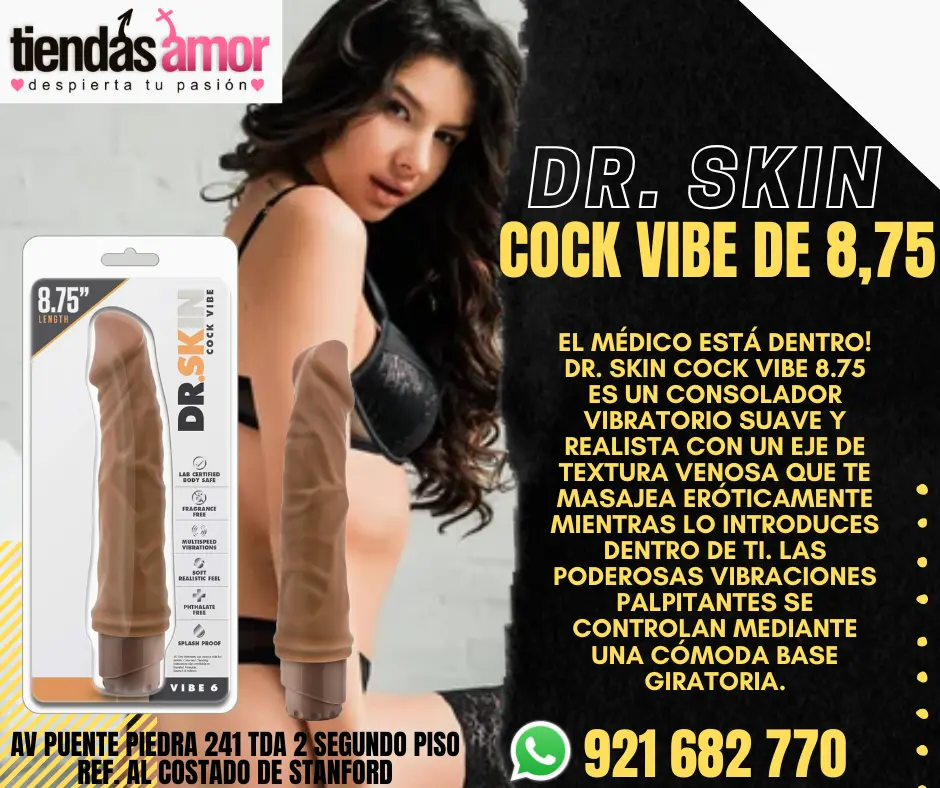 Dr. Skin Vibe 6 Dildo 8.75 Vibrador Realista Muy Suave Múltiples configuraciones de velocidad ajusta