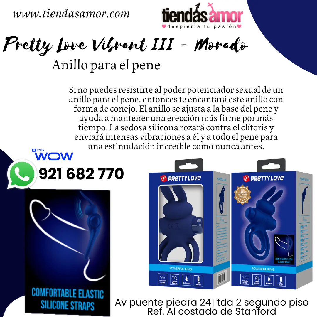 Pretty Love Powerful Ring 10 Vibración Funciones DAREY ANILLO VIBRADOR DOBLE CONEJO AZUL 