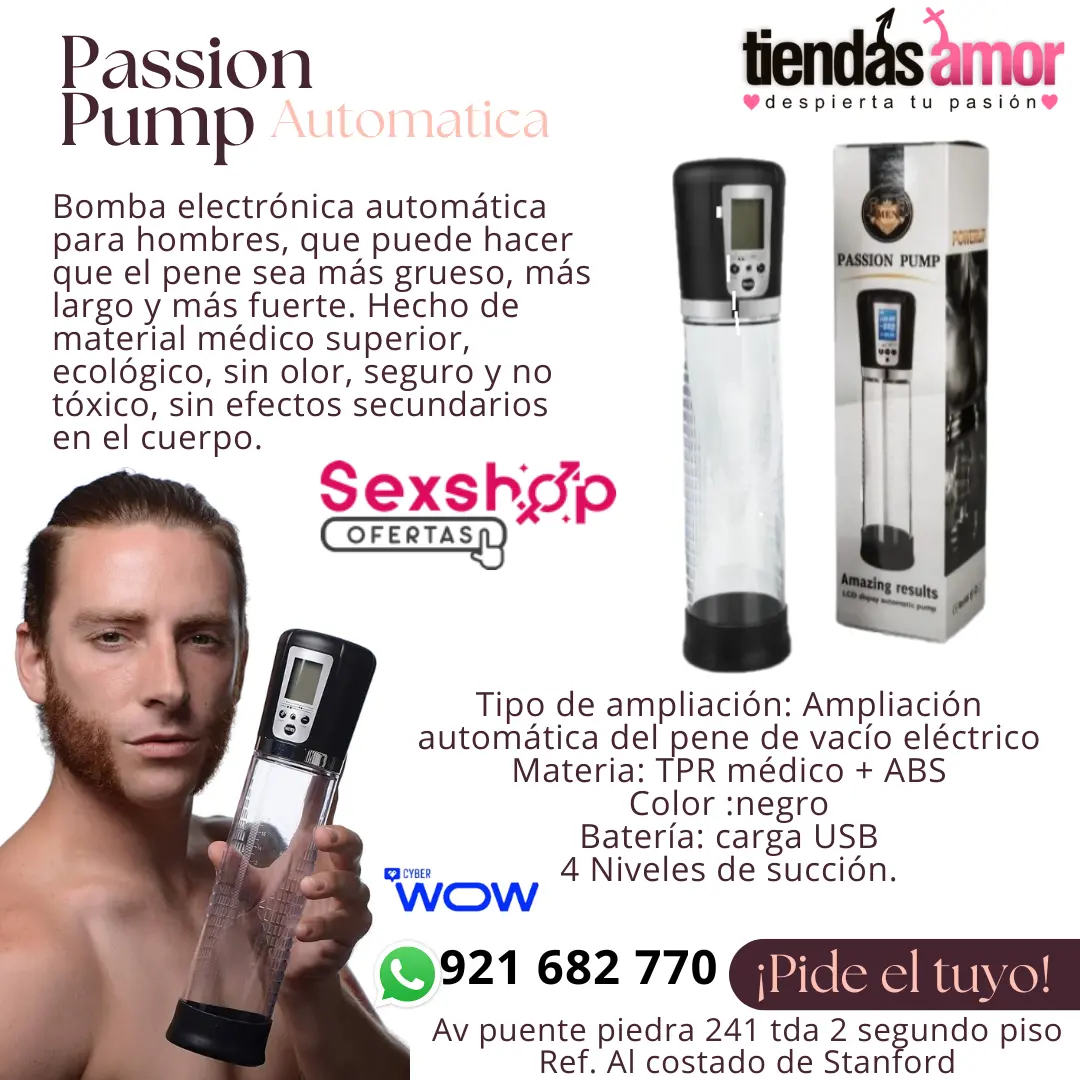 Bomba de pene eléctrica recargable Passion Pump dispositivo de presión de aire para ampliar el pene color negro