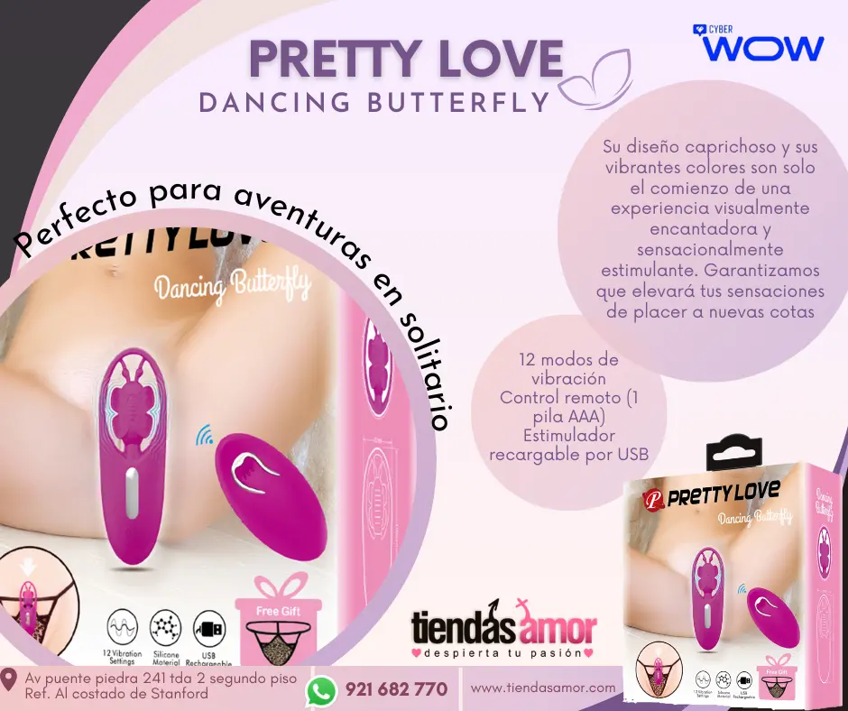 PRETTY LOVE VIBRADOR DE BRAGUITAS CON CONTROL REMOTO - MARIPOSA BAILANTE