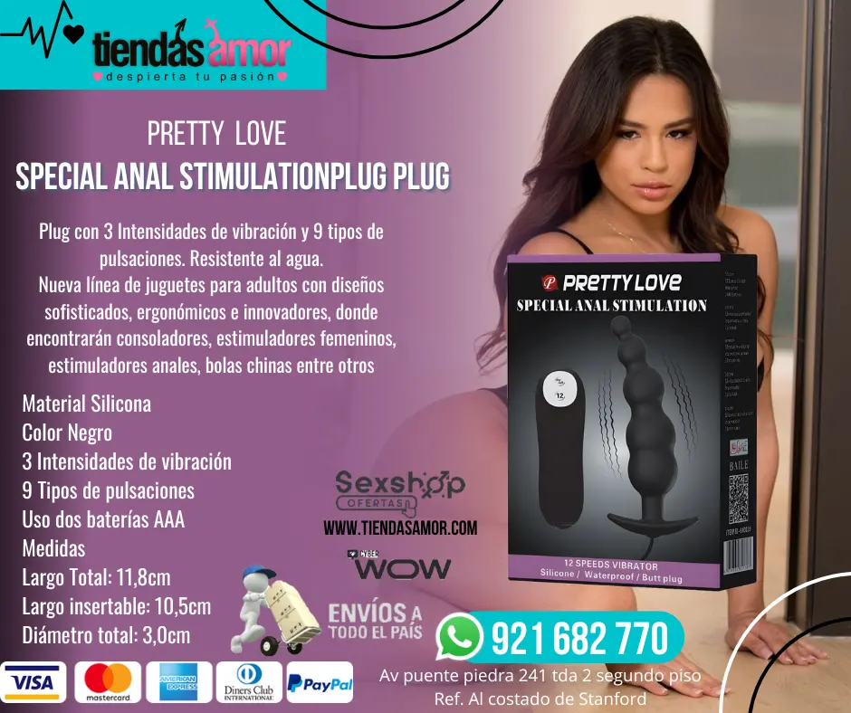 Plug Special Anal Stimulation Vibrador Pretty Love Negro Plug con 3 Intensidades de vibración y 9 tipos de pulsaciones