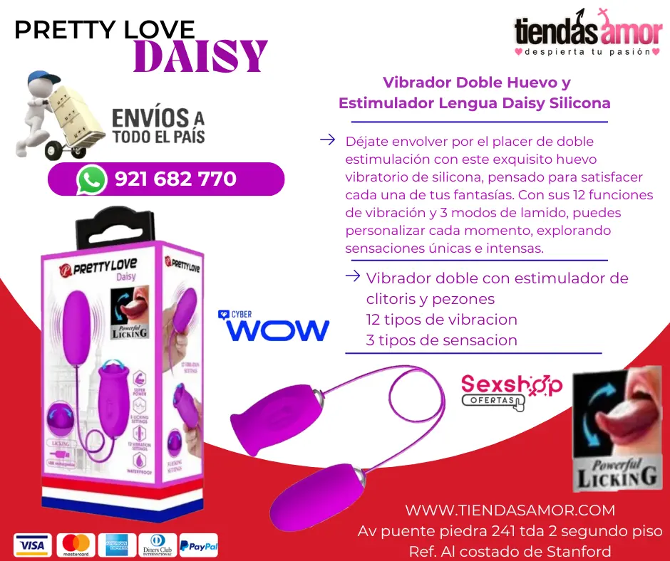 PRETTY LOVE DAISY 2 EN 1 HUEVO LENGUA VIBRADORA - doble con estimulador de clitoris y pezones