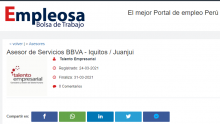 Asesor de Servicios BBVA - Iquitos / Juanjui