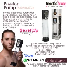 Bomba de pene eléctrica recargable Passion Pump dispositivo de presión de aire para ampliar el pene color negro